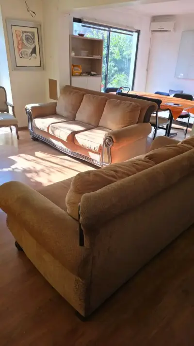 JUEGO 2 SILLONES 3 CUERPOS ASHLEY USA - TELA CHENI - miniatura 2