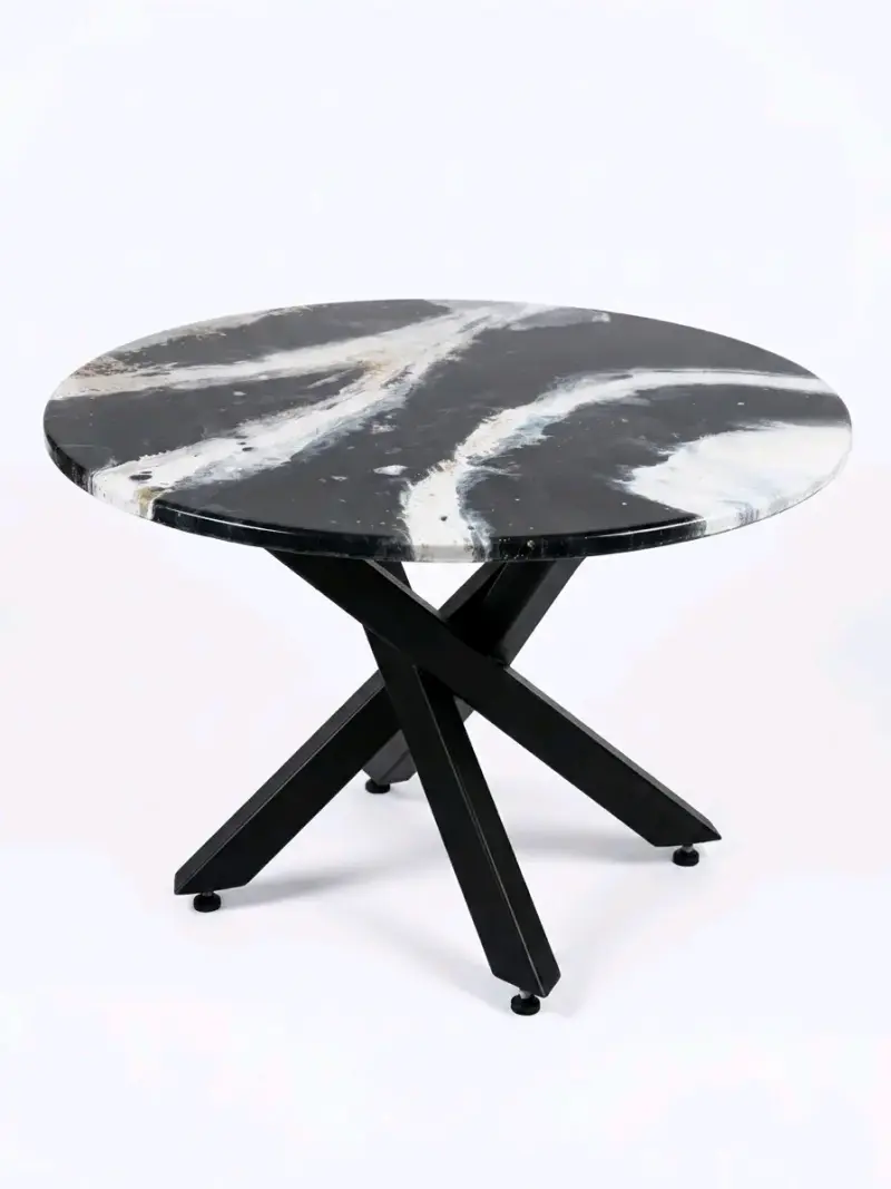 Mesa redonda de resina epóxica con base metálica - 6