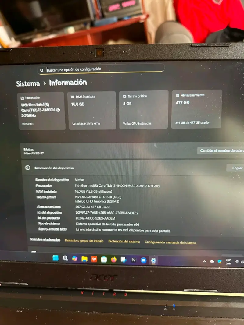 Laptop Acer Nitro 5 con Intel i5 y 16GB RAM - 1