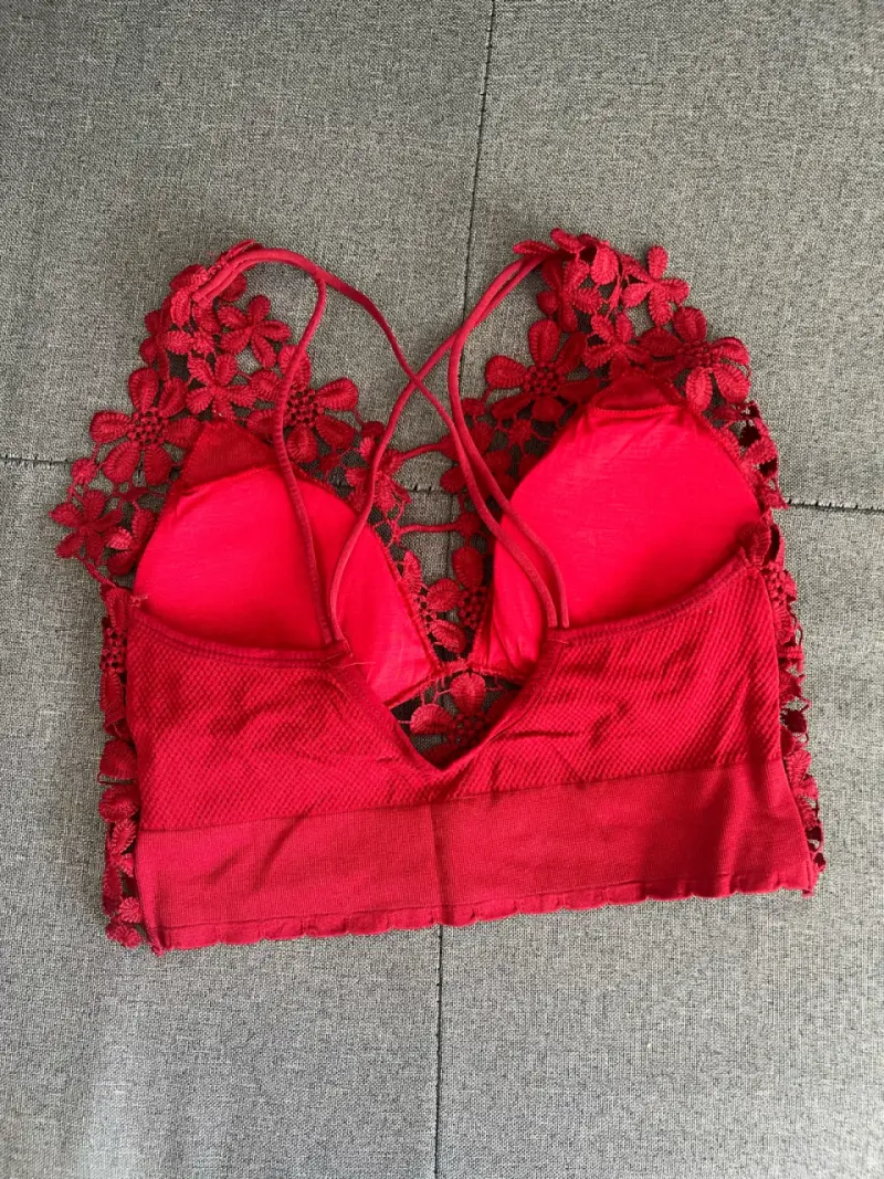 Top de encaje floral rojo para mujer - 2