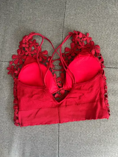 Top de encaje floral rojo para mujer - miniatura 2