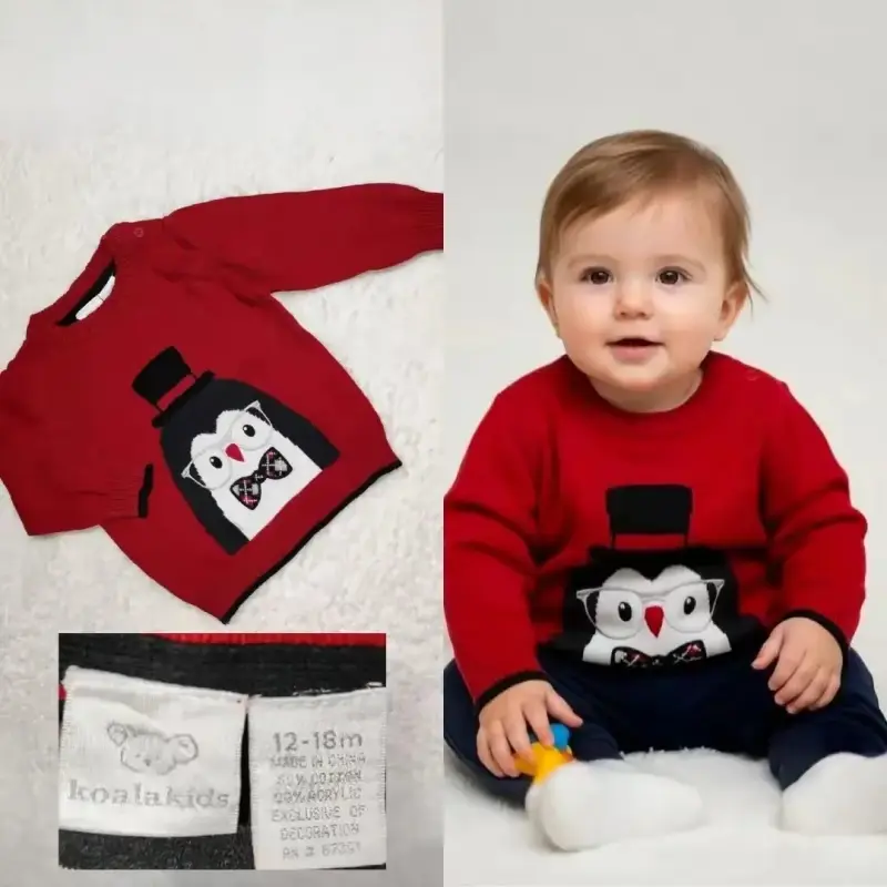 Suéter rojo para bebé con diseño de pingüino