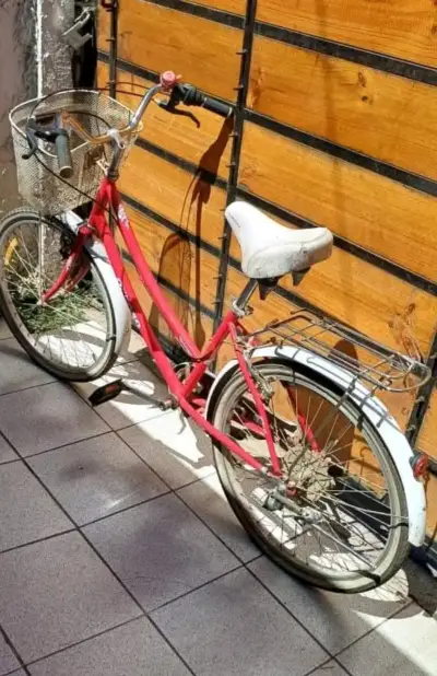 Bicicleta urbana roja con canasto - miniatura 3
