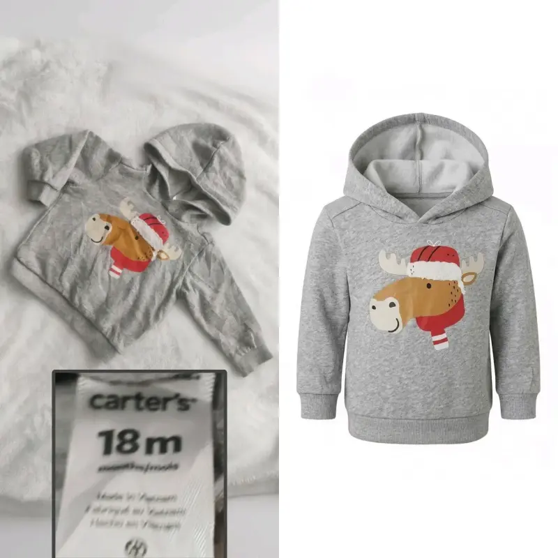 Polerón gris con capucha y diseño de reno para bbe