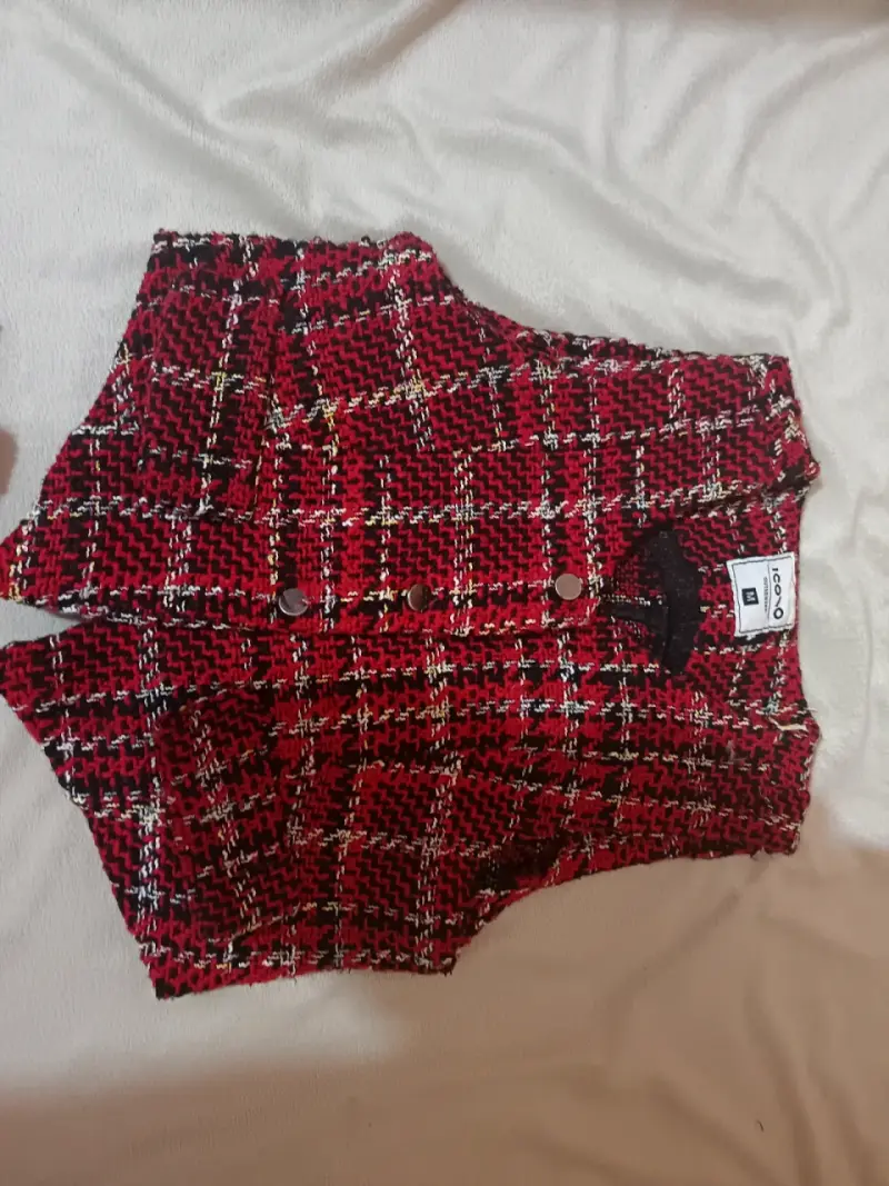 Conjunto falda y chaleco tweed rojo - 2