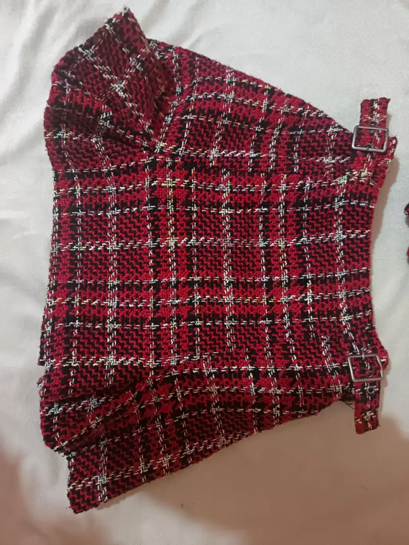 Conjunto falda y chaleco tweed rojo - 3