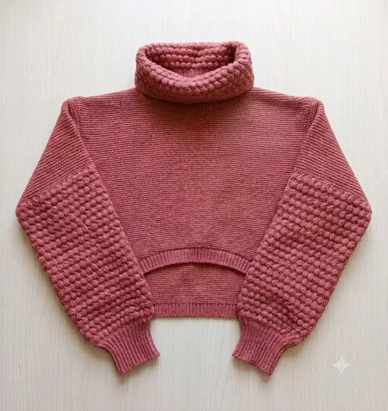 Suéter crop de cuello alto tejido rosa