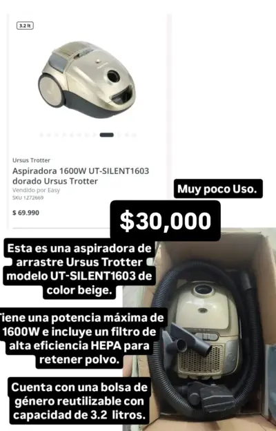 Aspiradora Ursus Trotter UT-SILENT1603 beige 1600W - miniatura 1