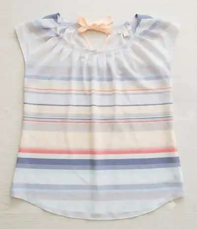 Blusa de rayas multicolor con lazo - miniatura 1