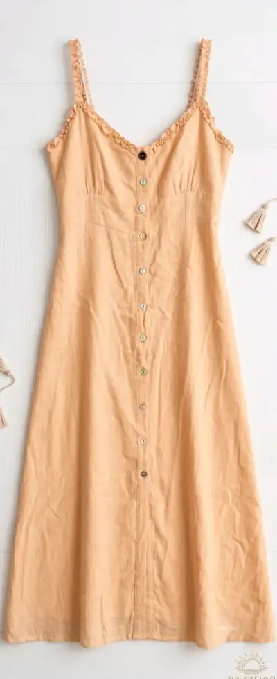 Vestido largo amarillo con botones frontales - miniatura 1