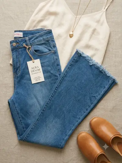 Jeans Aura Denim azul con flecos - miniatura 1