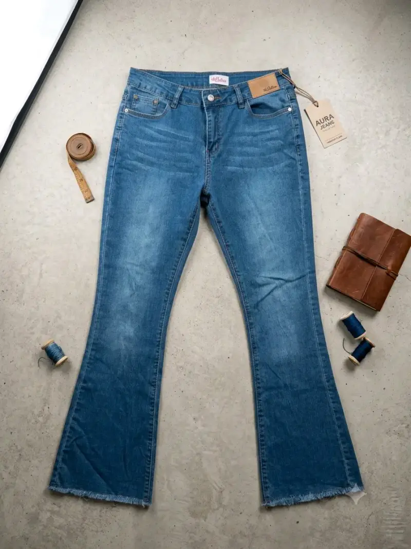 Jeans Aura Denim azul con flecos - 2