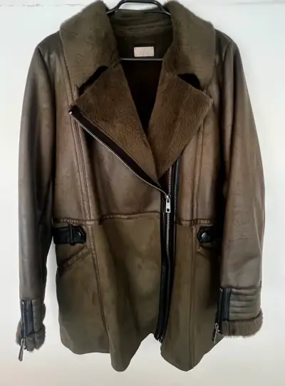 Chaqueta cuero verde oliva con forro de piel ASH - miniatura 1