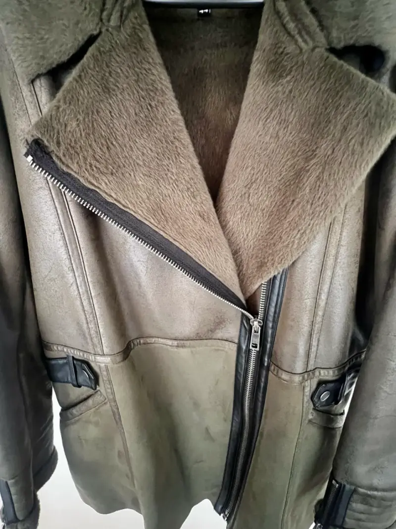Chaqueta cuero verde oliva con forro de piel ASH - 2