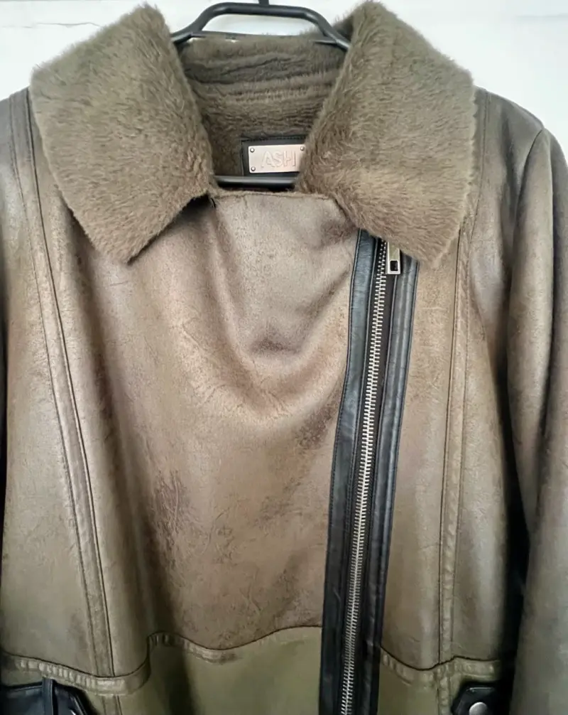 Chaqueta cuero verde oliva con forro de piel ASH - 3
