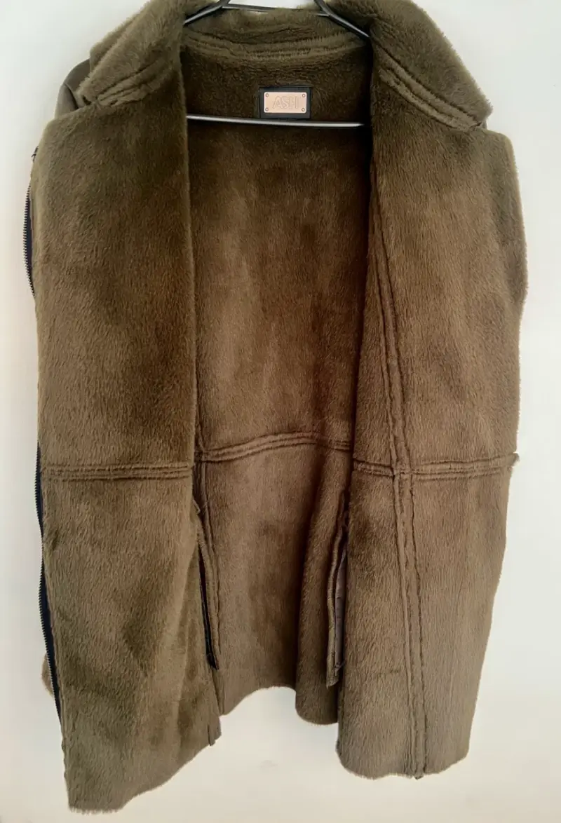 Chaqueta cuero verde oliva con forro de piel ASH - 4