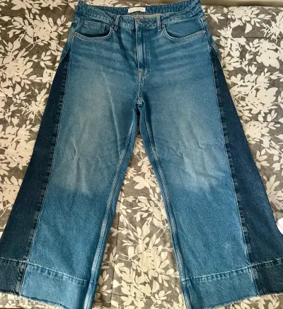 Jeans anchos bicolor de mezclilla azul ZARA - miniatura 1
