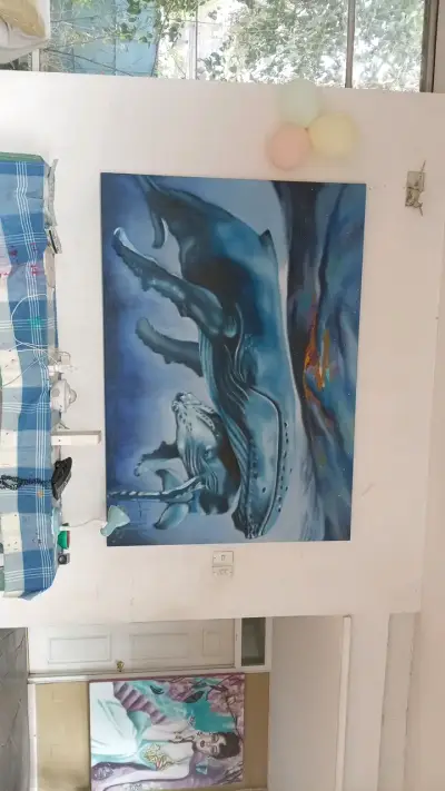 Cuadro de ballenas en azul - miniatura 1