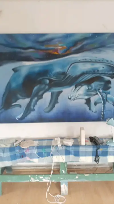Cuadro de ballenas en azul - miniatura 2