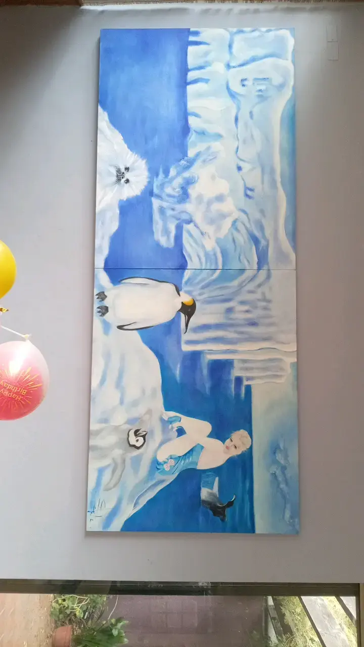 Cuadro artístico de pingüinos en hielo - 1