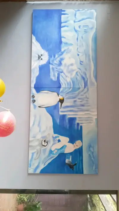 Cuadro artístico de pingüinos en hielo - miniatura 1