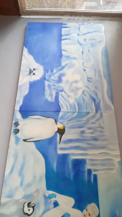 Cuadro artístico de pingüinos en hielo - miniatura 3