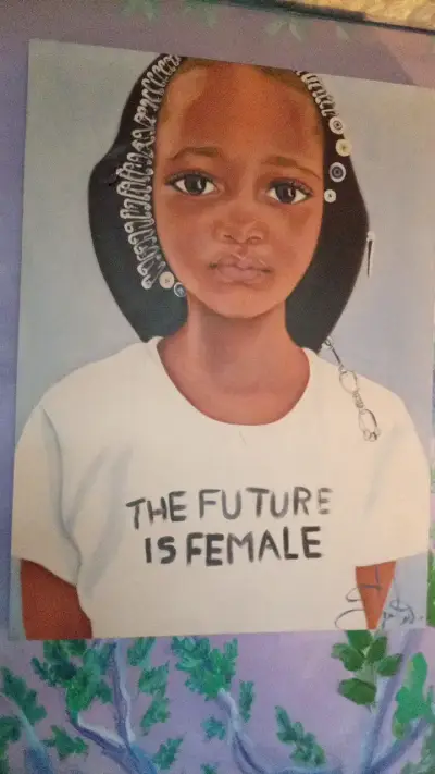 Cuadro retrato niña con mensaje feminista - miniatura 3