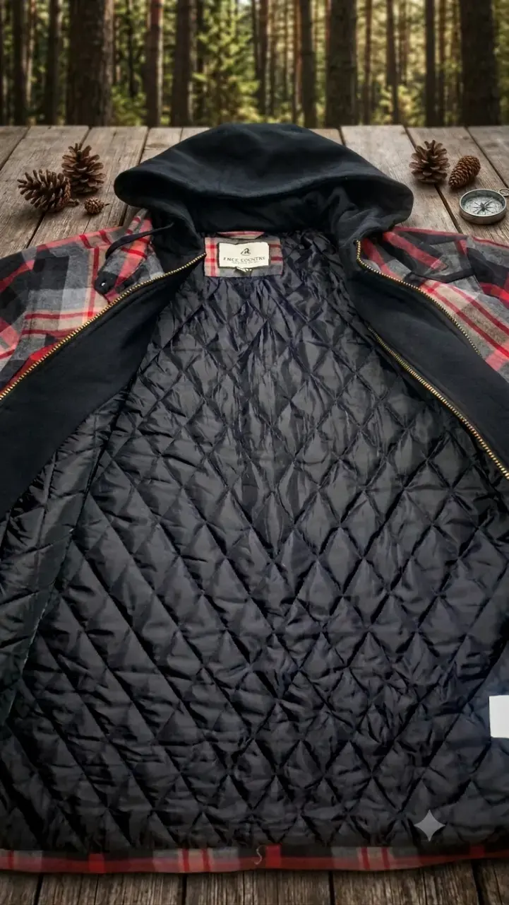 Chaqueta de franela a cuadros con capucha - 2