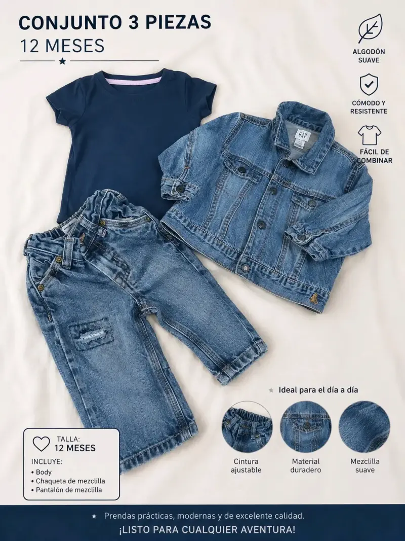 Conjunto 3 piezas para bebé 12 meses