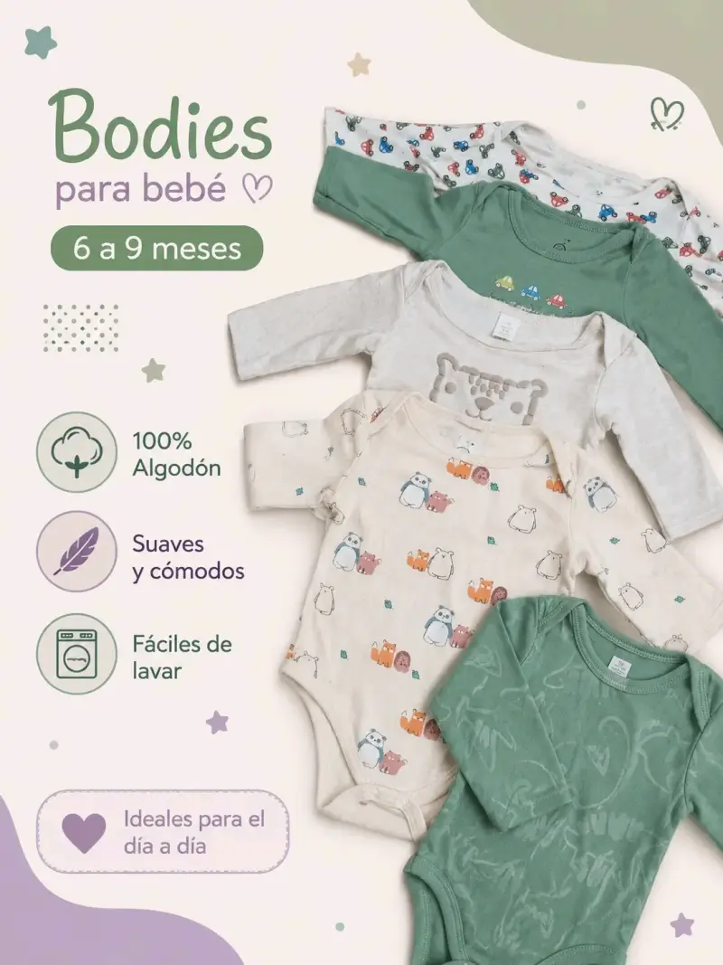 Pack de bodies para bebé 6 a 9 meses