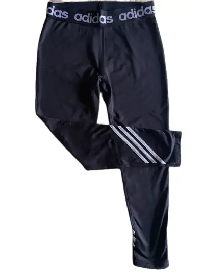 Leggings deportivos Adidas negros con franjas - miniatura 3