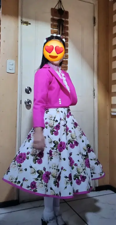 Vestido infantil floral con chaqueta fucsia - miniatura 1