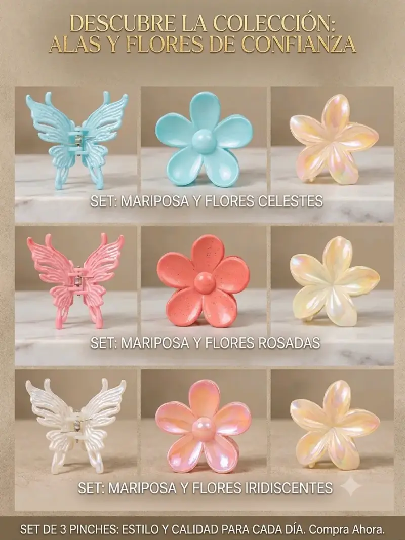 Set de pinches mariposa y flores