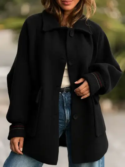 Abrigo negro de lana para mujer - miniatura 1