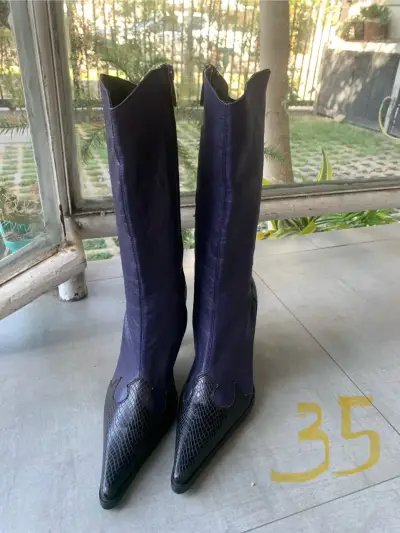 Botas de cuero marrón con punta afilada - miniatura 3