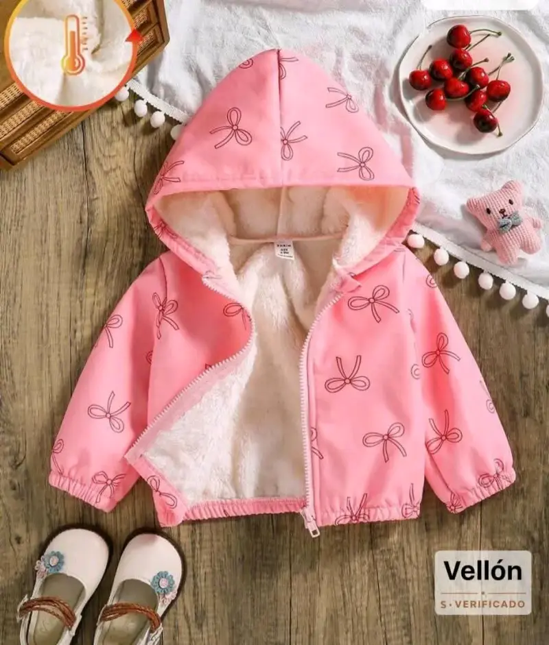 Chaqueta de vellón para niña rosa con capucha - 1