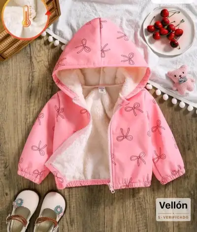 Chaqueta de vellón para niña rosa con capucha - miniatura 1