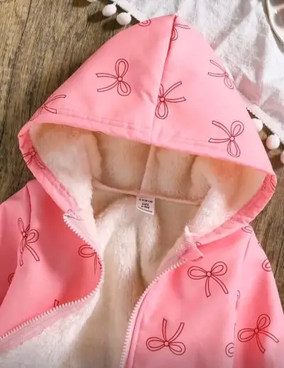 Chaqueta de vellón para niña rosa con capucha - miniatura 4