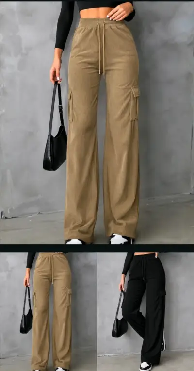 Pantalones cargo anchos de pana para mujer - miniatura 1