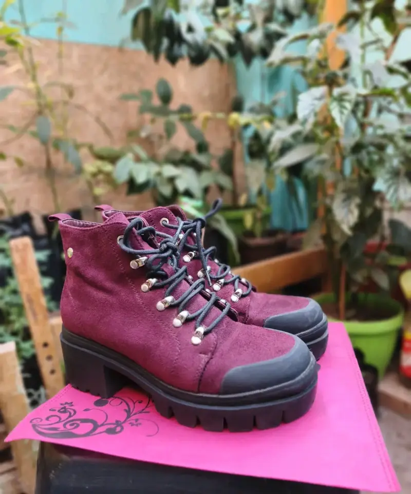 Botines de gamuza burdeos con plataforma - 1