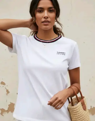 Polera Tommy Jeans Logo Slim Fit Mujer Talla M - miniatura 1