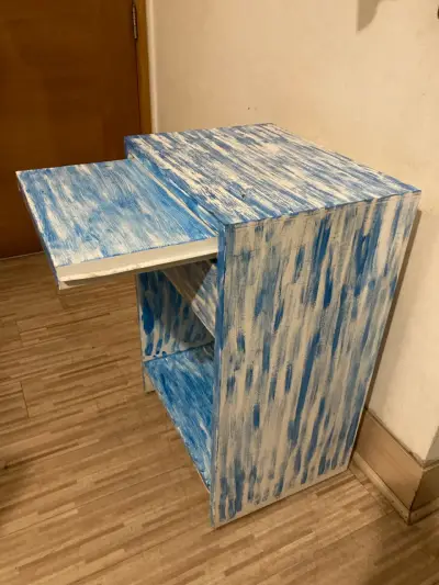 Mesa de noche vintage azul con cajón - miniatura 2