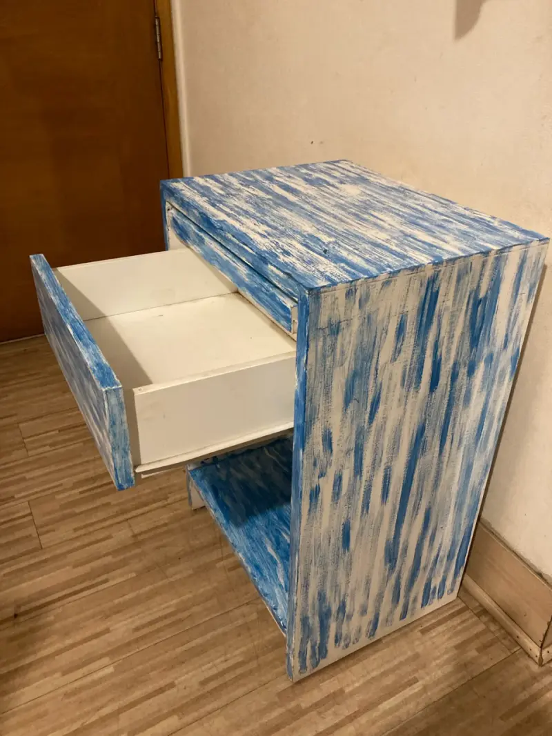 Mesa de noche vintage azul con cajón - 3