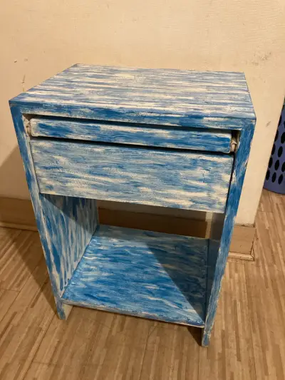 Mesa de noche vintage azul con cajón - miniatura 5