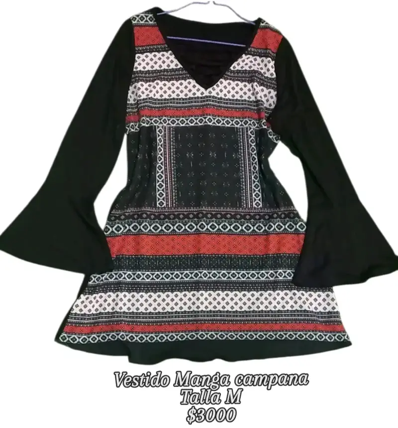 Vestido bohemio manga campana talla M