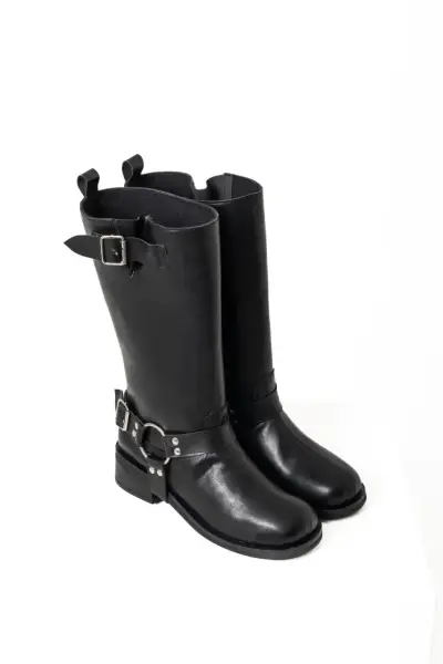 Botas negras de cuero Marca Macu shop estilo biker - miniatura 2
