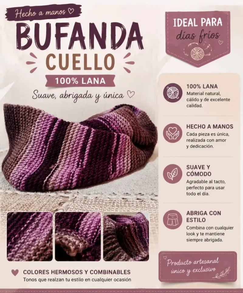 Bufanda cuello de lana hecha a mano