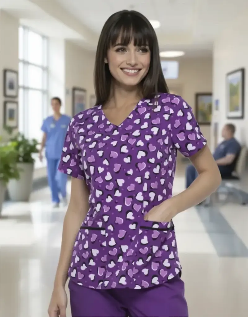 Blusa Médica Morada Con Estampado Marca Elle - 1