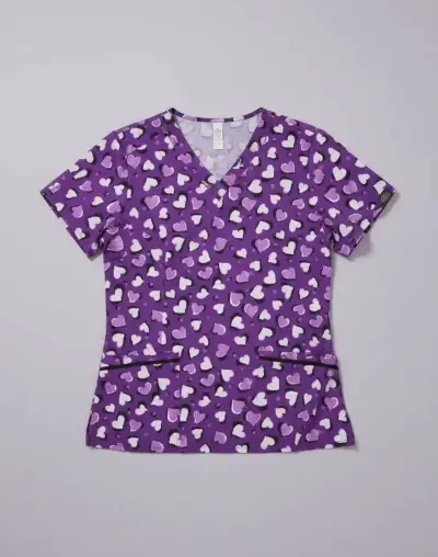 Blusa Médica Morada Con Estampado Marca Elle - miniatura 3