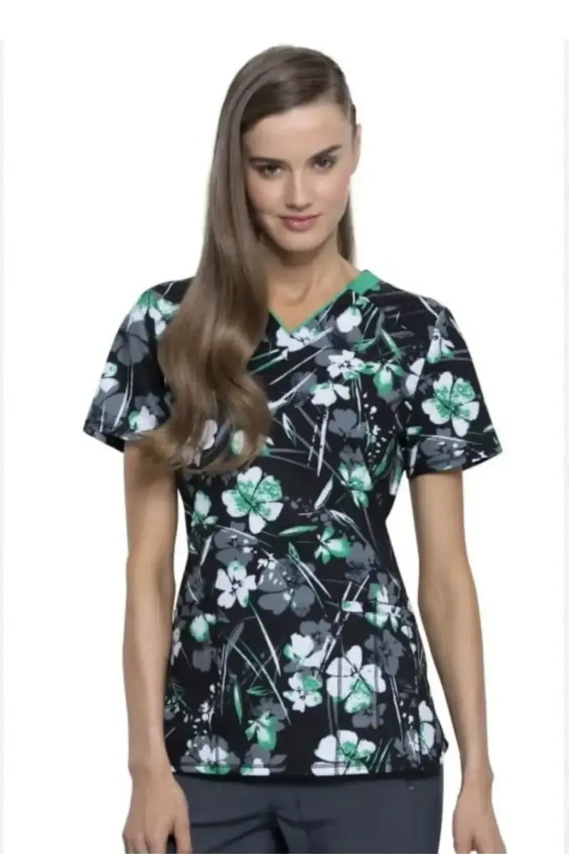 Blusa médica estampada floral negra marca Cherokee - 1